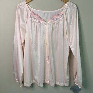 Dead Stock Vintage Shadowline Night Shirt Long Sleeve‎ Floral Embroider Neckline
